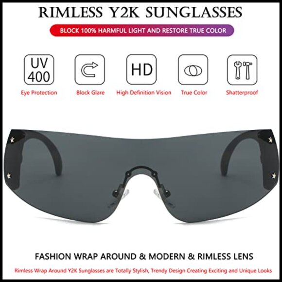 Oversized Y2K Retro Wrap Around Shield Sunglasses Trendy Chic Unisex main image 6